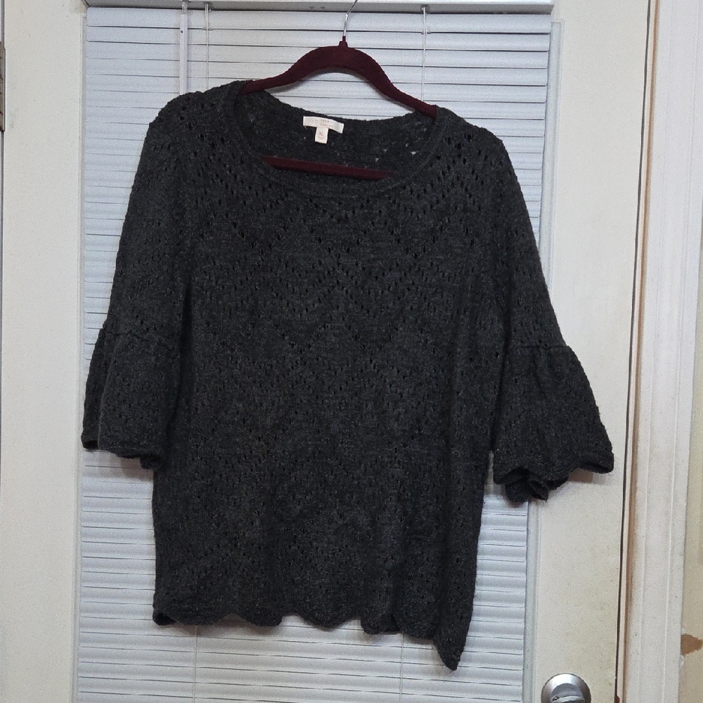 LC Lauren Conrad Charcoal Open Knit Sweater With Bell Sleeves